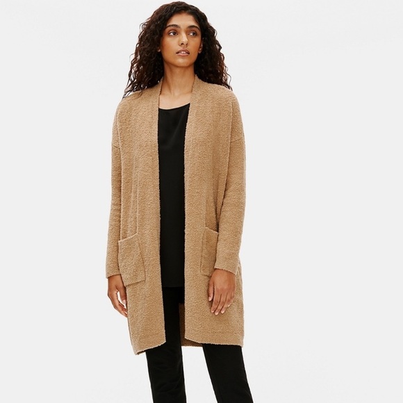 Eileen Fisher Honey Organic Cotton Boucle Long Cardigan - Picture 1 of 8